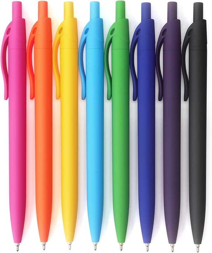 Bribobo Ballpoint Pens Black Ink Pens Medium Point Retractable Ballpoint Pens, 1.0MM Black Ink, 8 Pack, Colorful