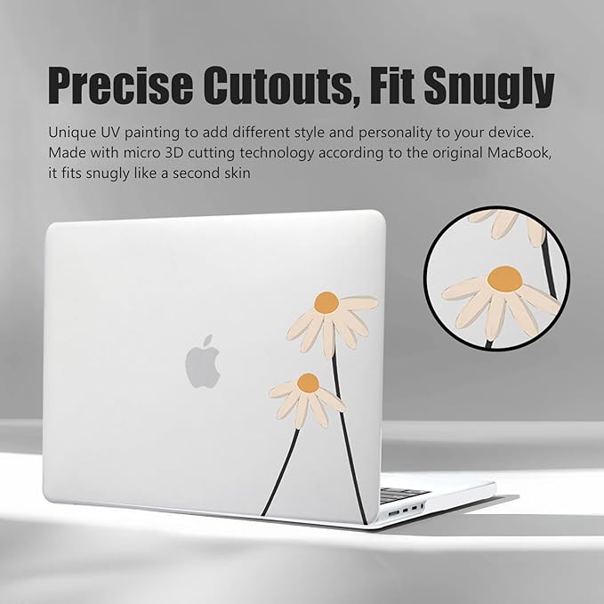 DTangLsm Compatible for MacBook Air 13 inch Case 2025 2024 2023 2022 M4 M3 M2 A3240 A3113 A2681, Smooth Plastic Hard Shell Protective Cover for MacBook Air 13.6 Laptop Case+Keyboard Cover,Daisy Flower