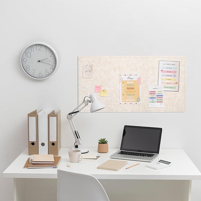 Bulletin Board, 35 x 17 1/2 Inches Felt Pin Board - Decorative Cork Alternative for Wall, Foldable Picture Self-Adhesive Vision Prayer Board With 20 Pushpins - Oatmeal