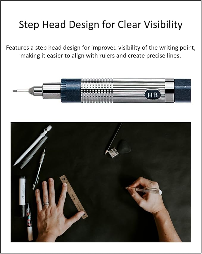 Graphlet Mechanical Drafting Pencil + Ain HB/B/2B leads, original Black slim pen case (0.4mm)