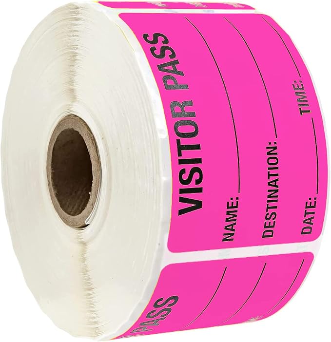 Fluorescent Pink Visitor Pass Stickers / 500 Hot Pink Name ID Guest Labels / 2" x 3" Safety Identification Badge Stickers/Made in The USA