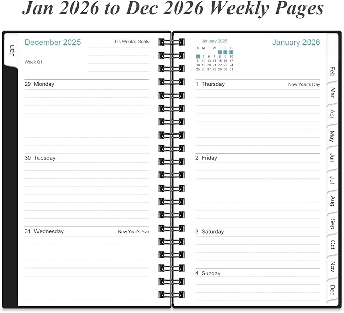 2026 Pocket Planner/Calendar - 2026 Planner from January 2026 - December 2026, Planner 2025 with 12 Tabs, Twin-Wire Binding, Inner Pocket, 3.75" x 6.75, Black
