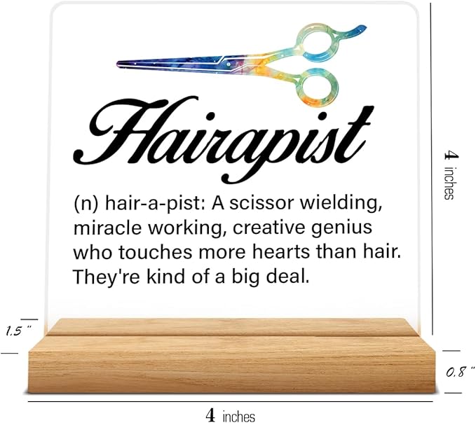 Best Hair Stylist Gift - Hairapist Definition Acrylic Desk Sign Decor for Women Men