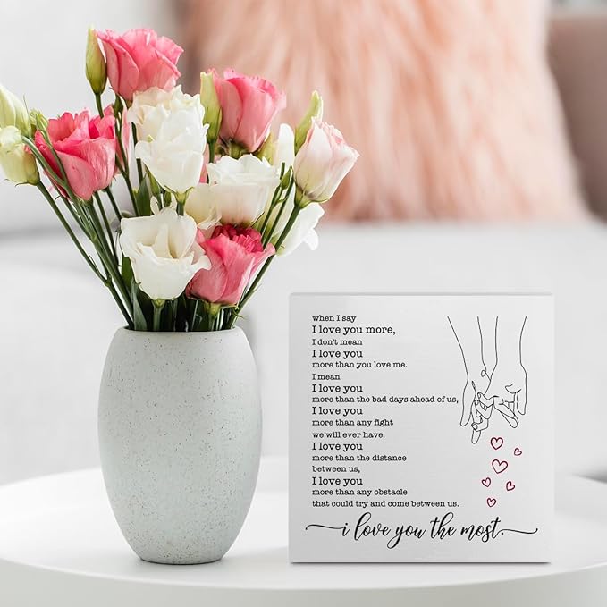 I Love You Gifts for Her Office Supplies Rustic Desk Decor Romantic White Wooden Box Sign Anniversary Marriage Wedding Gifts Farmhouse Wood Plaque Cubicle Accessories Home Shelf Table Decorations