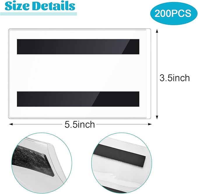 Ctosree 200 Pcs Magnetic Sign Holder Pallet Rack 5.5 x 3.5 Inches Magnetic Label Holder Clear Double Sided Window Display Frame Easy Front Opening for Window Door Office Schedule Store Home