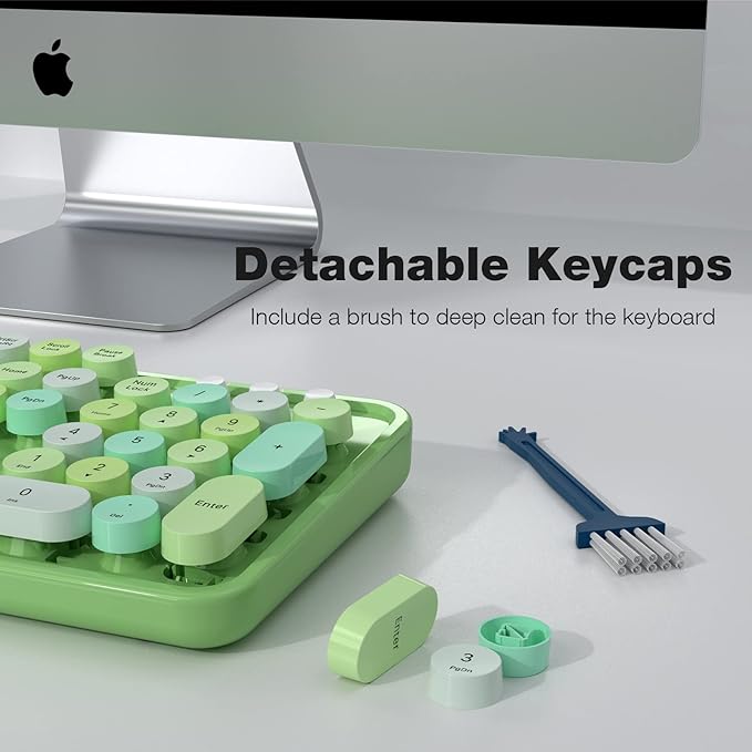 Wireless Keyboard and Mouse Combo, MOWUX Colorful Computer Full Size 2.4G Plug and Play Wireless Typewriter Keyboard and Mouse Set for Windows, Computer, Desktop, PC, Notebook (Green Colorful)