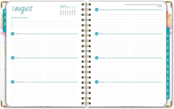 HARDCOVER Academic Year 2025-2026 Planner: (June 2025 Through July 2026) 8.5"x11" Daily Weekly Monthly Planner Yearly Agenda. Bookmark, Pocket Folder and Sticky Note Set (Rainbow Floral)