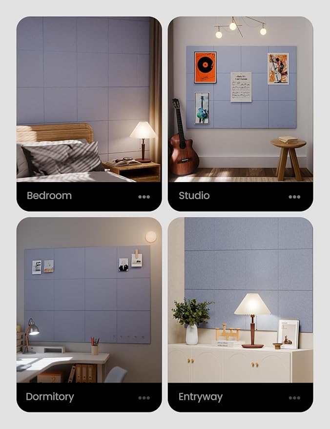 Large Felt Bulletin Board 48" x 36" Cork Board Alternative-12 Pack with 70 Safe Removable Adhesive Tabs, Cork Boards for Walls Cork Board for Home Office Classroom Pin Board-Soft Periwinkle