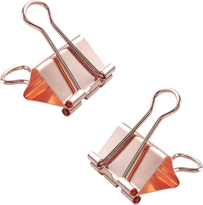 Large Rose Gold Binder Clips 1.6 inch 24 pcs, Capacity 0.66 Inch 41 mm fold Clips, Large Binder Clips, Paper Binder Clips, Large Paper Clips, Office Clips, Great Binder Clips
