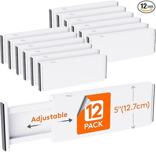 Lifewit 12 Pack Drawer Dividers Plastic 5" High, 13.5-22" Adjustable Drawer Organizers for Clothes, Expandable Dresser Separators in Bedroom/Bathroom/Kitchen/Fridge/Office Organization and Storage