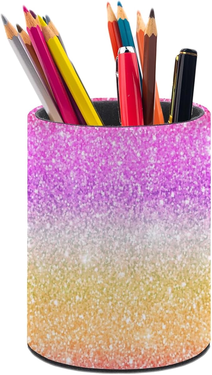 Glitter Pen Holder Pencil Organizer Cute Pencil Cup Desk Decor Makeup Brush Holder PU Multifunctional Office Suppliesfor Home Classroom School