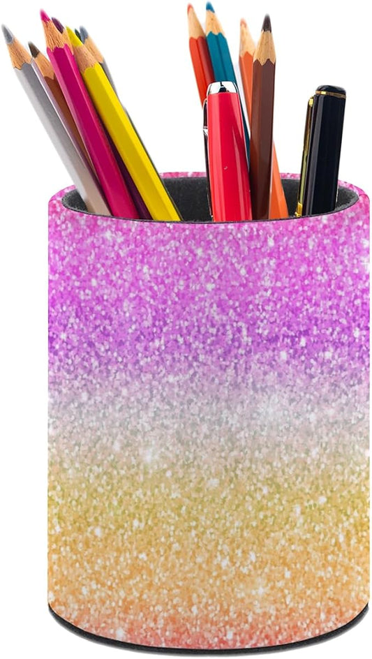 Glitter Pen Holder Pencil Organizer Cute Pencil Cup Desk Decor Makeup Brush Holder PU Multifunctional Office Suppliesfor Home Classroom School