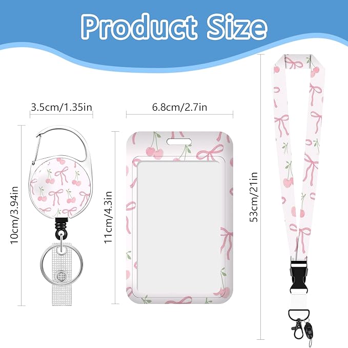 Bow Badge Holder Reel Lanyard,ID Card Badge Holder Retractable Name Tag Clips for Doctor Nurse Teacher Office Student