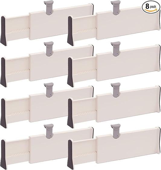 Set of 8 Adjustable Drawer Dividers Organizer Separators Plastic Dresser Organizer for Bedroom, Bathroom, Closet, Office Desk, Kitchen Storage
