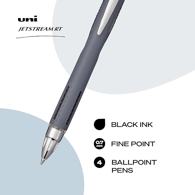 uni-ball Jetstream RT Pens - NY Times Wirecutter Best Pen for Over a Decade - Pack of 4 Black Fine Point Pens, 0.7mm - Back to School