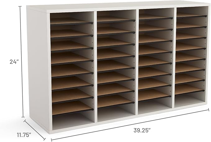 Safco Literature Organizer, 36 Compartments, Office and Classroom Mailbox with Adjustable Shelves, Wood Paper and Mail Sorter, Modern Gray