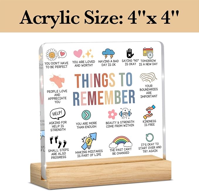 Therapy Office Decor, School Counselor Gifts, Mental Health Office Desk Decor, Gifts for Women Counselor Psychologist, Things to Remember Acrylic Sign with Wooden Stand for Halloween Christmas Gift