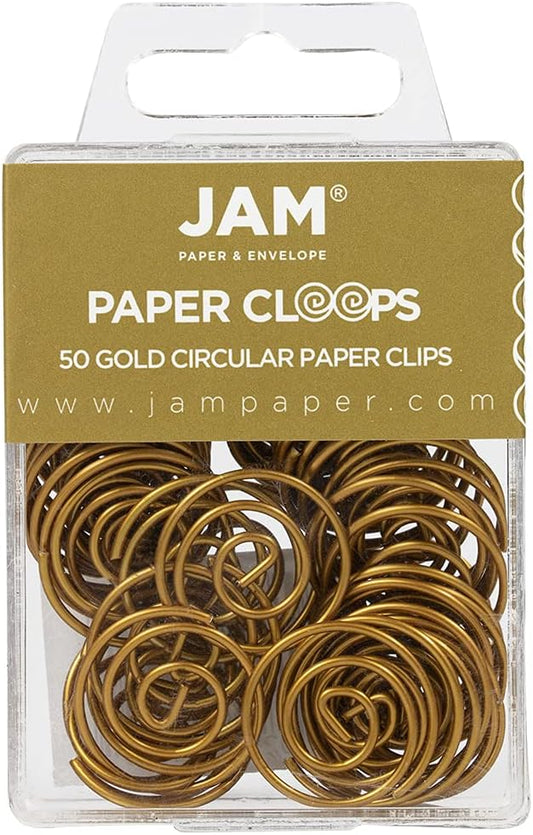 JAM PAPER Circular Paper Clips - Round Paperclips - Gold - 50/Pack