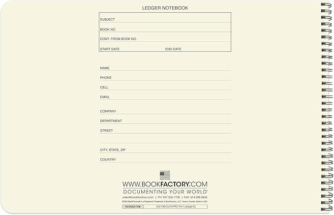 BookFactory Accounting Ledger Notebook/Large 5 Column Accounting Ledger Columnar (Five Columns) Log Book - 17'' x 11'', 100 Pages, Wire-O Landscape Format (LED-100-CLCW-PP(17x11-Ledger-5)-AX)