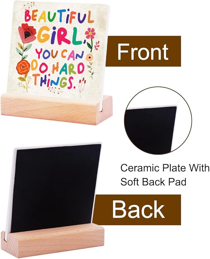 Inspirational Gifts for Teen Girls Women Birthday Christmas-Encouragement Gift Cheer Up Gifts for Friends-Motivational Sign Ceramic Plaque-Beautiful Girls You Can Do Hard Things Sign