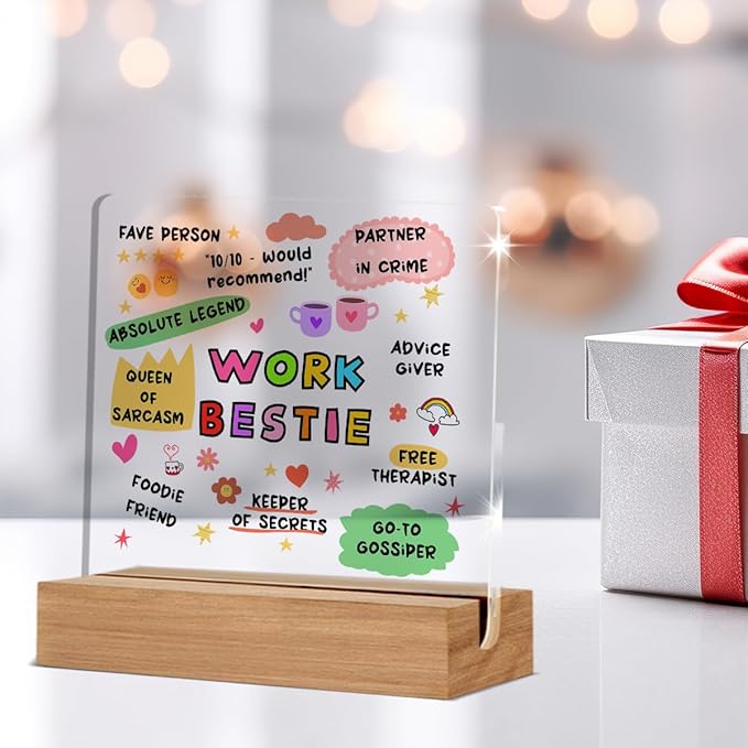 Work Bestie Gifts for Women, Funny Birthday Gifts for Best Friends Coworkers, New Job Leaving Gift, Fave Person Office Decorative Signs Plaque for Desk