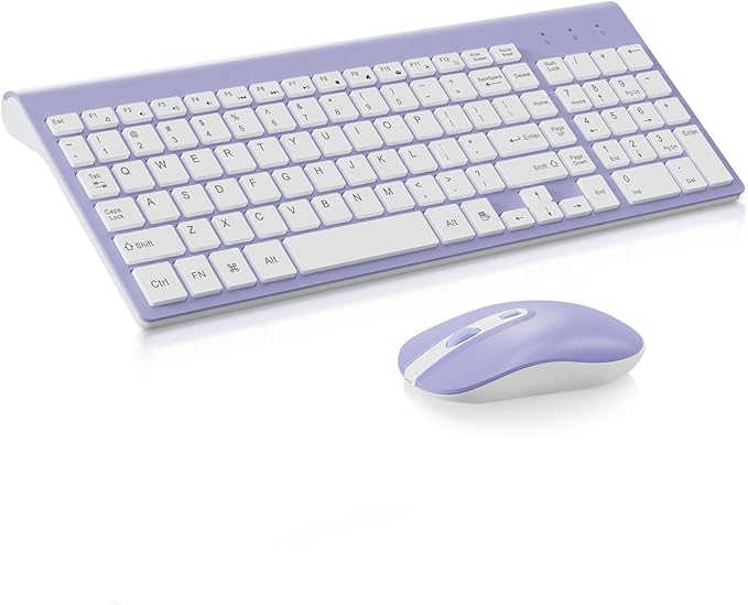 cimetech Wireless Keyboard and Mouse Combo, Compact Full Size Wireless Computer Keyboard and Mouse Set 2.4G Ultra-Thin Sleek Design for Windows, Computer, Desktop, PC, Notebook - Purple