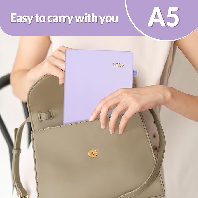 SUNEE 2026 Weekly & Monthly Hardcover Planner 5.5" x 8.3" - 12 Month (January 2026 - December 2026), Small Hardcover Planner, Pocket, Notes, 100 GSM Paper, Purple