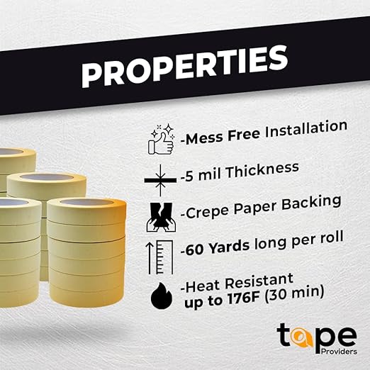 WOD MT5 Utility Grade Masking Tape, 1/2 inch x 60 yds. (Pack of 72) for Home or Office air-Dry Painting, Labeling, & Packing. Leaves no Residue