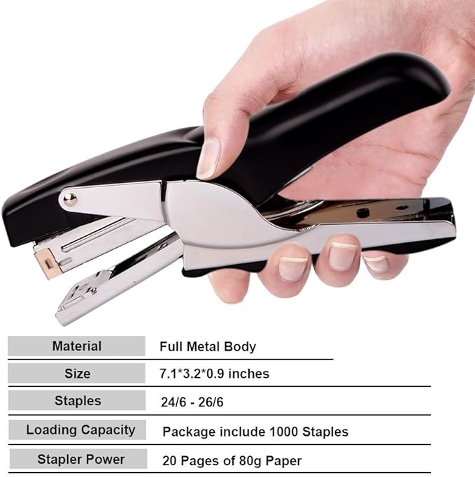 Stapler with 1000 Staples-Plier Stapler Save 60% Power,Good for Stapling at Home School or Warehouse (Black Plier Stapler)