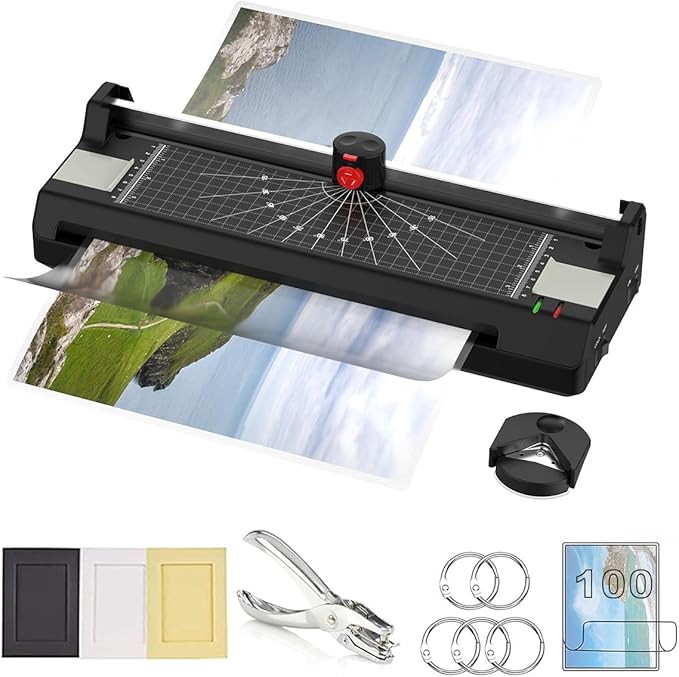 Laminator Machine for A3/A4/A6, YE381 13inch Thermal & Cold Laminating Machine for Home Office School Teacher Use with 150 Pouches, Paper Trimmer and Corner Rounder