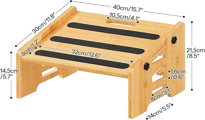 HOOBRO Bamboo Foot Rest, Adjustable Under Desk Footrest with 5 Height Options & Angles, Non-Slip Ergonomic Foot Rest for Under Desk at Work for Improved Posture, for Home & Office, Natural YL01FP01