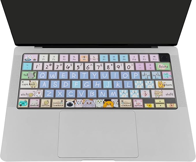 Keyboard Cover Skin for 2021-2024 MacBook Pro 14/16 (A2442 A2485 A3112 A3401 A3403 A2992 A2779 A2780 A2991 A2918 M1/M2/M3 M4) & MacBook Air 13.6''/15'' (A2681 A3113 A2941 A3114),Cute Cat