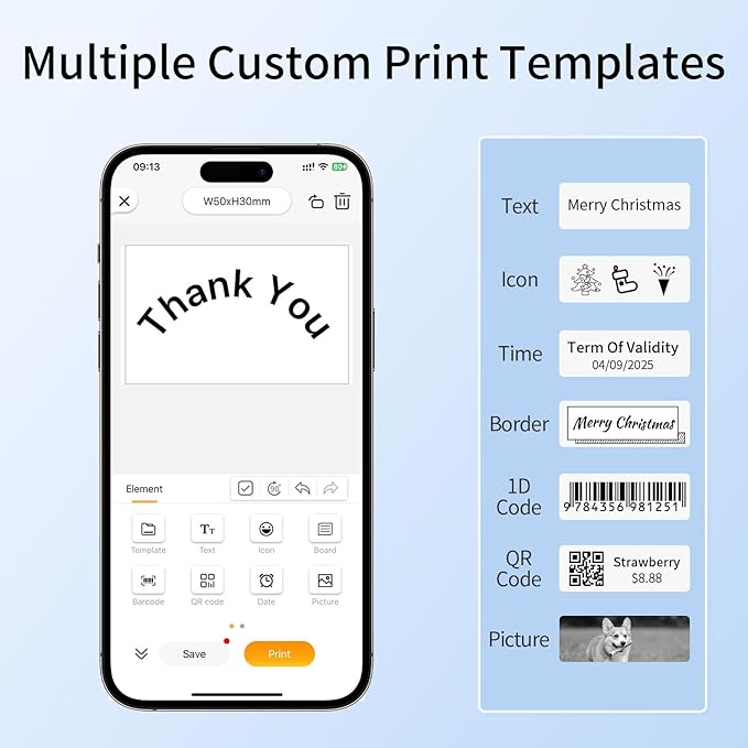 Rongta Bluetooth Label Maker Machine with Tape, Thermal Label Printer for Office, Small Business Essentials, Home Organization, Portable Inkless Sticker Label Maker with 2x1.18 inch Labels-150pcs