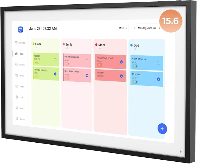 15.6 Inch Digital Calendar, Wall Electronic Desk Calendar, Full HD 1920 * 1080P IPS Touchscreen Interactive Display for Family Meal Planner Support - Streamline Household Organization