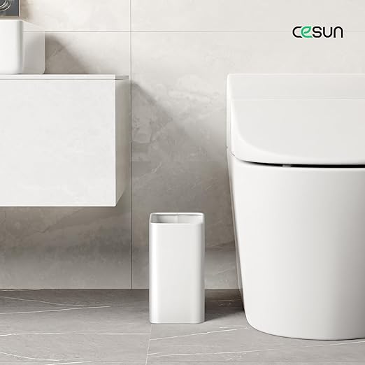Cesun Small Bathroom Trash Can 2.1 Gallon Wastebasket, Modern Metal Garbage Can Office Waste Basket, White Stainless Steel Trash Bin for Bedroom, Home Office, Toilet, rv, Near Desk, Under Sink.