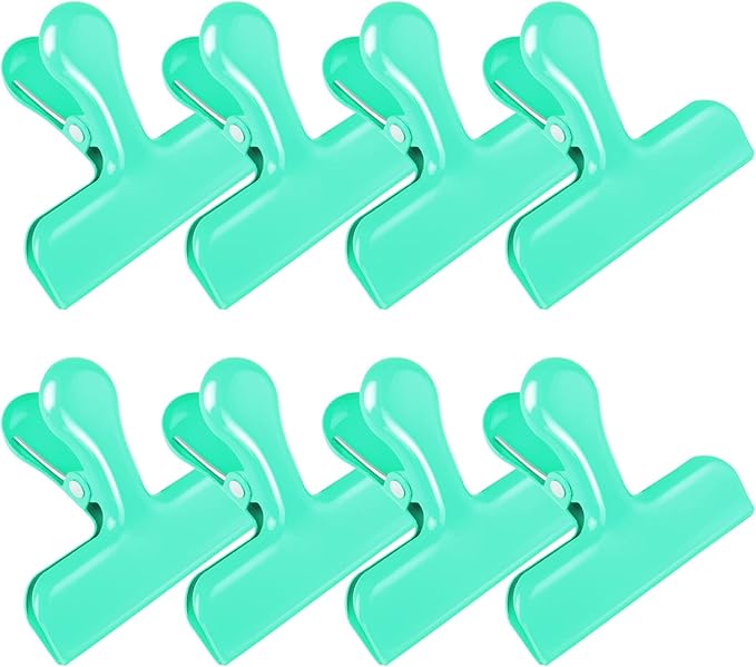 Bag Clips Heavy Duty Stainless Steel Chip Clips, Food Bags Clamp Great for Kitchen Office to Seal Coffee Bags, Paper Sheets - Pack of 8（Green）