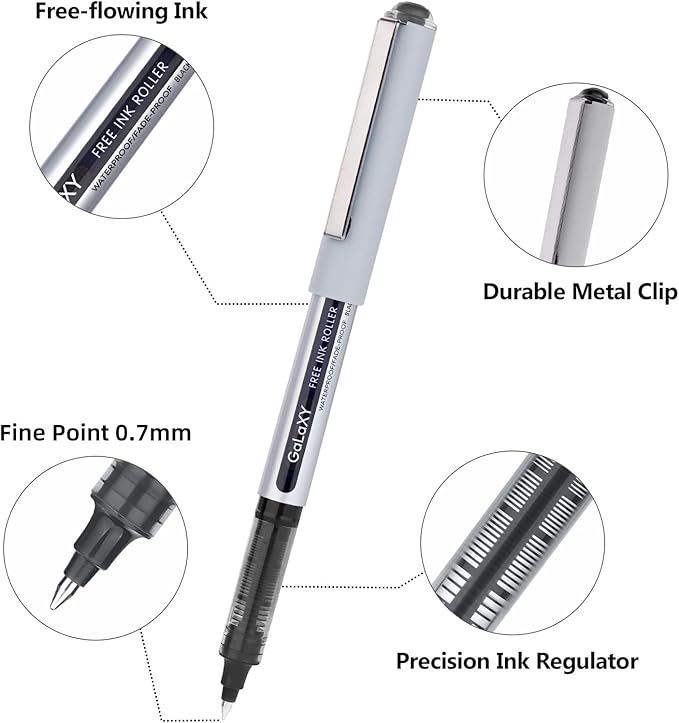 EYEYE Rollerball Pens 12 Pack 6 Black 6 Blue 0.7mm Medium Point Fine Tip Pens Quick Dry Liquid Ink Pens Smooth Writing for Journaling Office School Note Taking Supplies