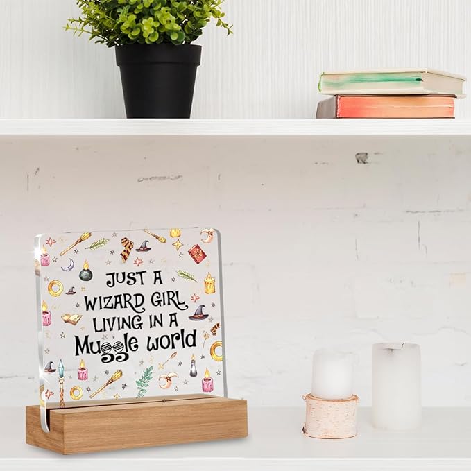 Magic Gifts for Women Besties, Wizard Girl Acrylic Plaque Gift for Friend Female Sister, Magic Wizard Gifts Desk Signs Decor 4 × 4 Inches