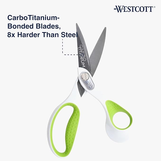 Westcott Heavy Duty CarboTitanium-Bonded 8" Bent Scissors - Durable Fabric Scissors, Ergonomic Comfort, Ideal for Crafting & Cutting Tasks