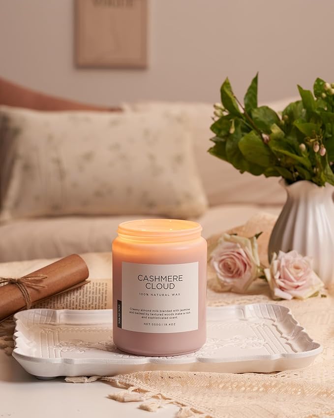 M&SENSE Warm Cashmere Scented Candles, 19.4oz 110 Hour Long Lasting 2 Wick Organic Natural Soy Wax in Glass Jar Candle for Bedroom Kitchen Home Decor, Housewarming Gifts for Family Friends