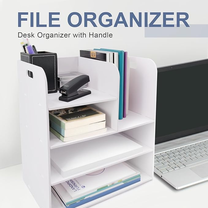 SONGWAY Desk File Organizer with Handle - Desktop File Sorter, Paper Storage Holder, Paper Letter Tray, Desk Organizers and Storage for Home Office School