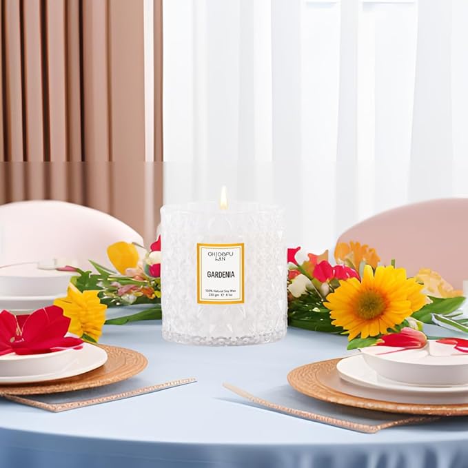 Chloefu LAN Gardenia Scented Candles for Home, Natural Soy Candle Gifts for Home Decor, Birthday Candless Gift for Women, Holiday Gifts, 8.1oz 55 Hours Burn