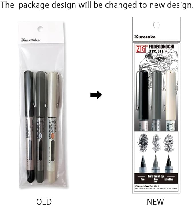 Kuretake Zig Inktober pen set, for Illustration, Manga Drawing, Lettering and Calligraphy, Professional Artist, Made in Japan (FUDEGOKOCHI(3pcs.))