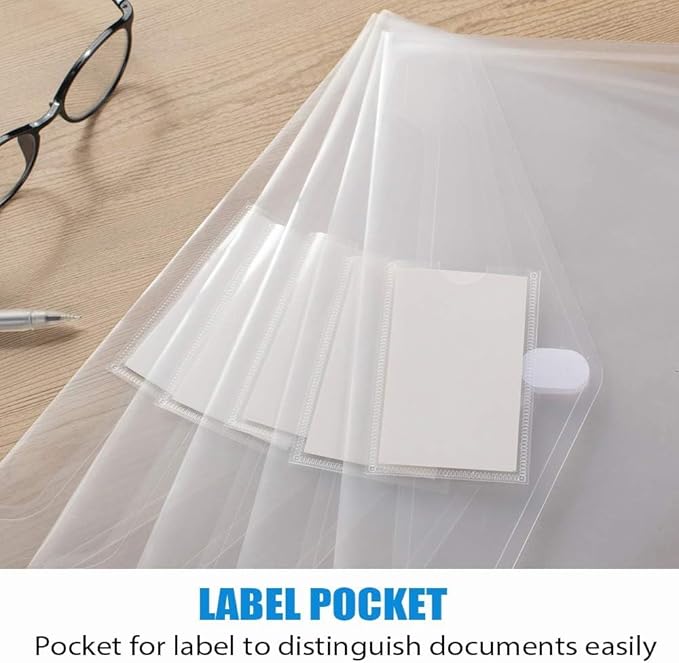 Sooez 36 Pack Plastic Envelopes Poly Envelopes, Clear Document Folders US Letter A4 Size File Envelopes with Label Pocket for School Home Work Office Organization, Clear