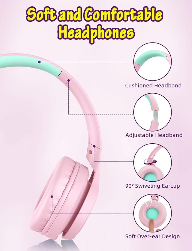 Kids Headphones with Microphone, Wired Over Ear Headsets with Limited Volume 85dB/ 94dB for Boys Girls Teens Children Online School/Travel/iPad/Tablet/Cellphone