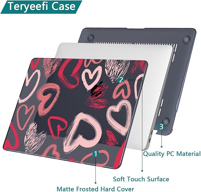 Teryeefi for MacBook Pro 13 inch Case 2025 2024 2022 2021 2019 2018 2017 2016 Release fits Model A2338 M2 M1/A2289/A2251/A2159/A1989/A1706, Design Hard Shell with Keyboard Cover Dust Plug, Heart A002
