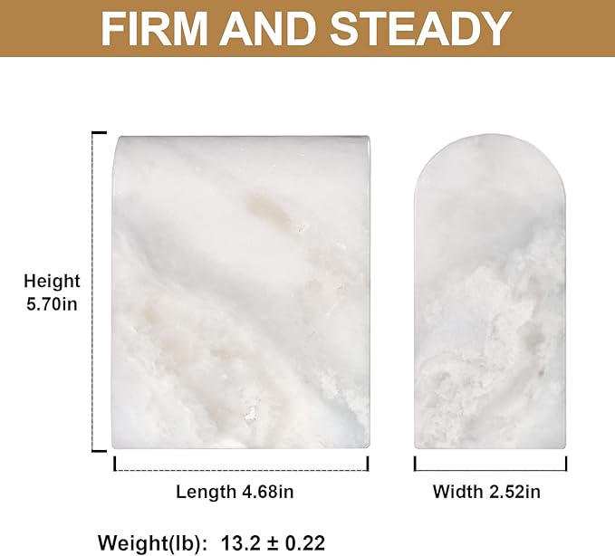 Koville African Natural Marble Bookends for Shelves, Non-Slip Book Ends, 13LBS Ultra Heavy Duty Marble Book Holder Organizer, Apartment Decor for Movies/CD/Video Games(Namib Fantasy)