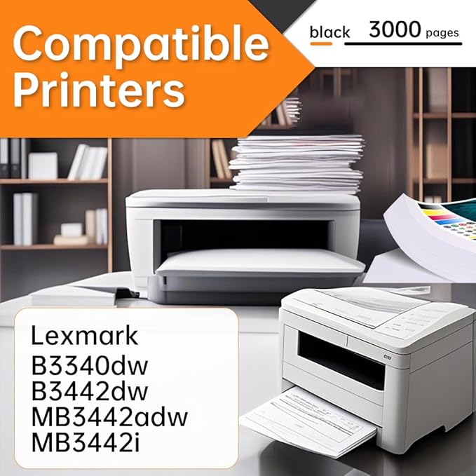 B341H00 High Yield Black Toner Cartridge with Chip (1-Pack) - Compatible with Lexmark B3340dw/B3442dw/MB3442 Series Printers
