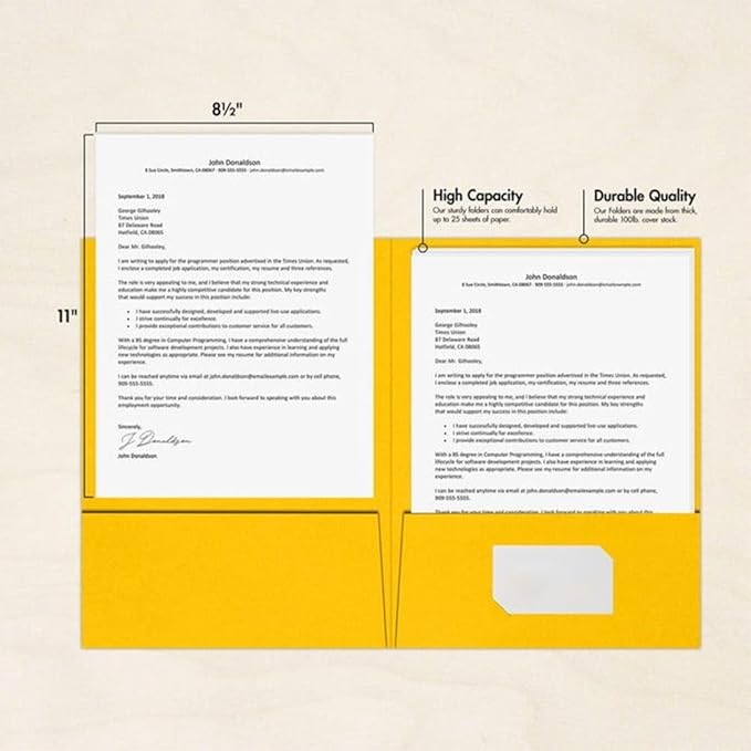 LUXPaper 9" x 12" Presentation Folders | Two Pocket | Sunflower Yellow | 100lb. Cover | 10 Qty