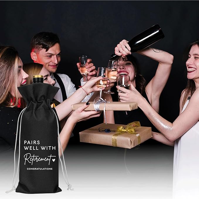 XFW Black Retirement Wine Bag Retirement Gifts for Women Men Farewell Gifts for Coworkers Going Away Gift for Friends Boss
